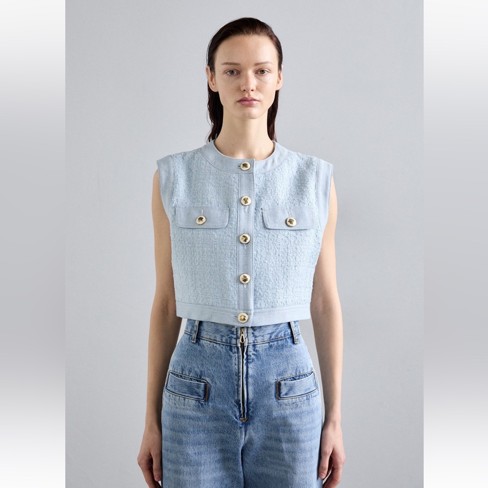 SANDRO blue tweed vest top